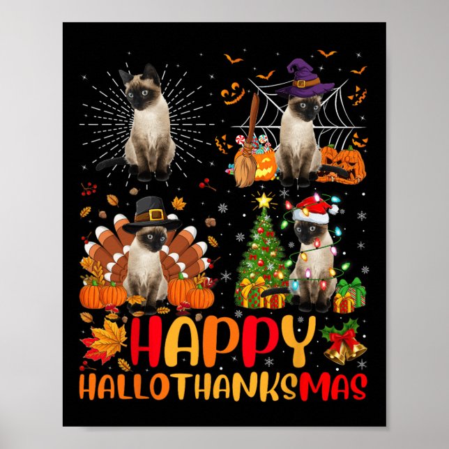 Halloween Thanksgiving jul Siamese Cat Hallo Poster (Framsidan)