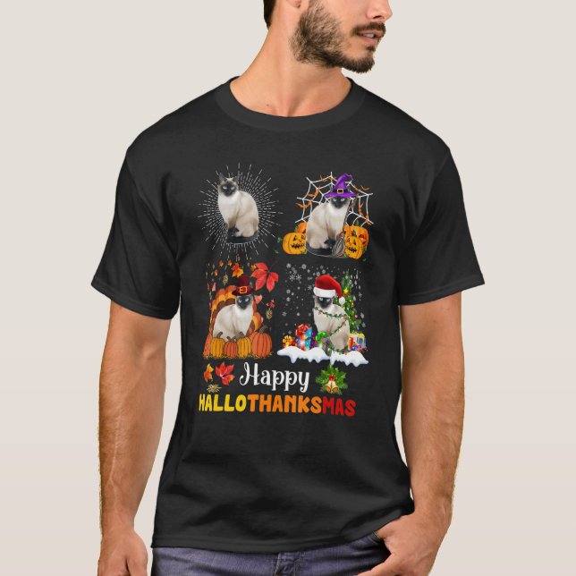 Halloween Thanksgiving jul Siamese Cat Hallo T Shirt (Framsida)