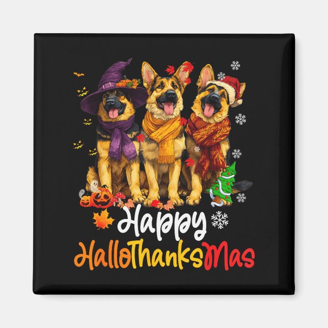 Halloween Thanksgiving jul tysk schäferhund D Magnet (Framsidan)