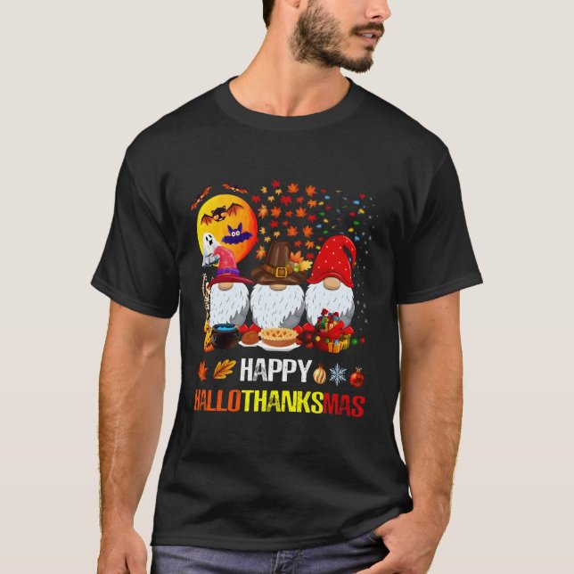 Halloween Thanksgiving Merry Lycklig Hallothanksma T Shirt (Framsida)