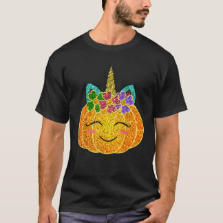 Halloween Thanksgiving Pumpkin Unicorn Girls Kids T Shirt