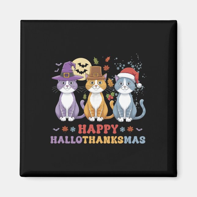 Halloween-Thanksgivingen Jul Cats Lycklig Hallot Magnet (Framsidan)