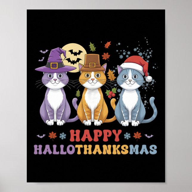 Halloween-Thanksgivingen Jul Cats Lycklig Hallot Poster (Framsidan)
