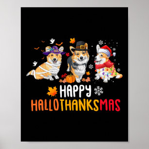 Halloween-Thanksgivingen Jul Funny Corgi Hundar Poster