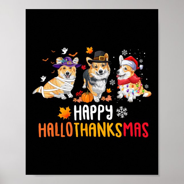 Halloween-Thanksgivingen Jul Funny Corgi Hundar Poster (Framsidan)