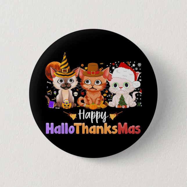 Halloween-Thanksgivingen jul Lycklig HalloTack Knapp (Framsida)