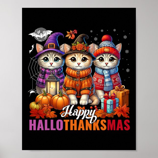 Halloween-Thanksgivingen jul Lycklig HalloTack Poster (Framsidan)