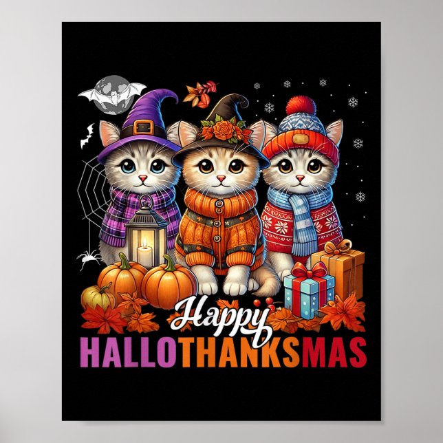 Halloween-Thanksgivingen jul Lycklig HalloTack Poster (Framsidan)