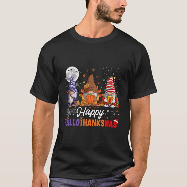 Halloween-Thanksgivingen jul Lycklig HalloTack T Shirt (Framsida)