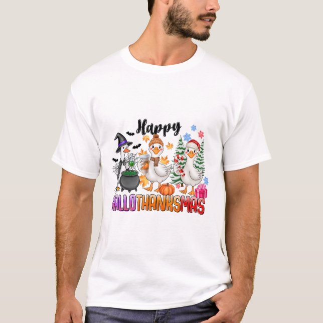 Halloween-Thanksgivingen jul Lycklig HalloTack T Shirt (Framsida)