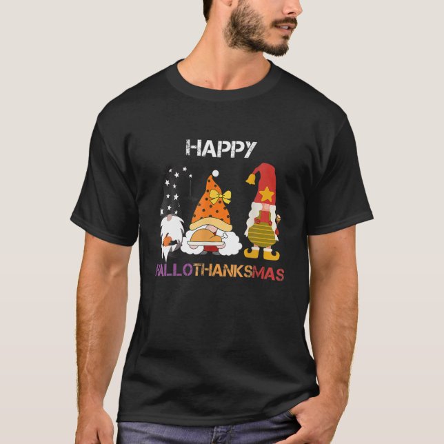 Halloween-Thanksgivingen jul Lycklig HalloTack T Shirt (Framsida)