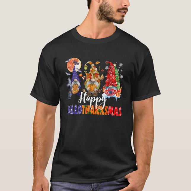Halloween-Thanksgivingen jul Lycklig HalloTack T Shirt (Framsida)