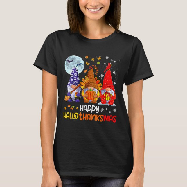 Halloween-Thanksgivingen jul Lycklig HalloTack T Shirt (Framsida)