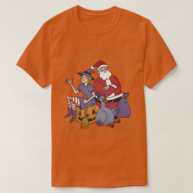 Halloween-Thanksgivingen jul Lycklig HalloTack T Shirt (Design framsida)