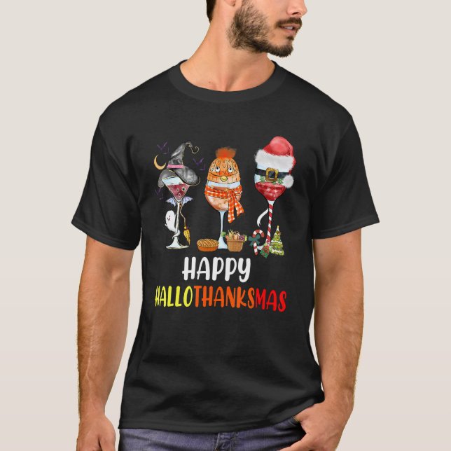 Halloween-Thanksgivingen jul Lycklig HalloTack T Shirt (Framsida)