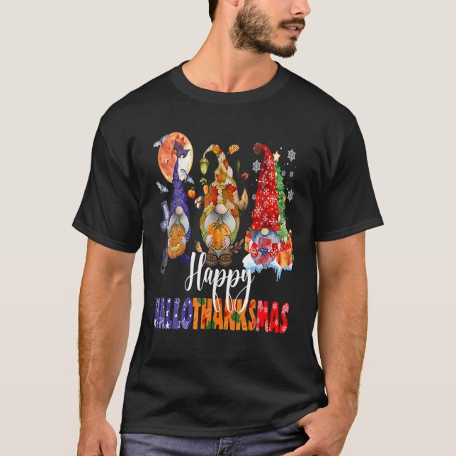 Halloween-Thanksgivingen jul Lycklig HalloTack T Shirt (Framsida)