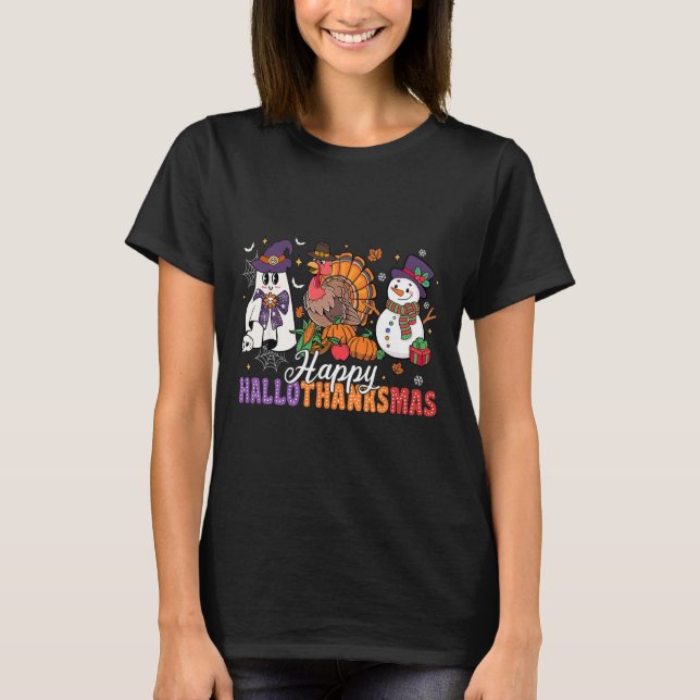 Halloween-Thanksgivingen jul Lycklig HalloTack T Shirt (Framsida)