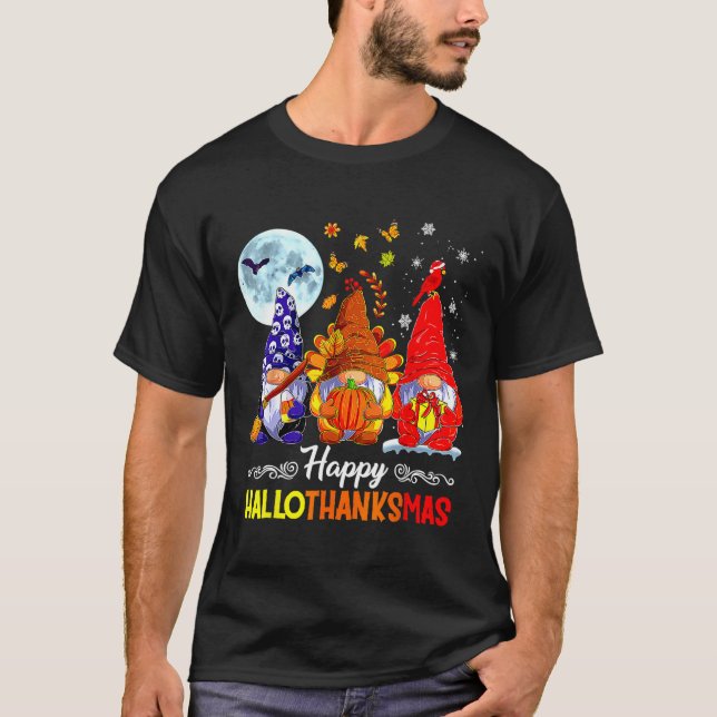 Halloween-Thanksgivingen jul Lycklig HalloTack T Shirt (Framsida)
