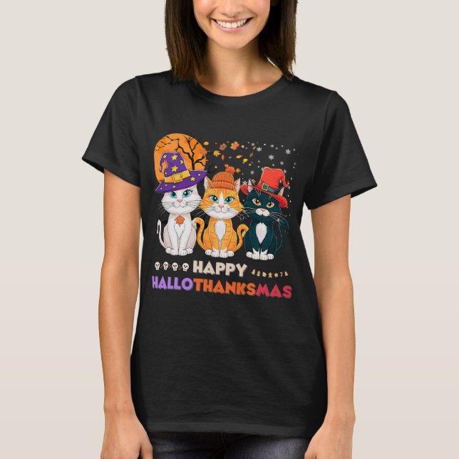 Halloween-Thanksgivingen jul Lycklig HalloTack T Shirt (Framsida)