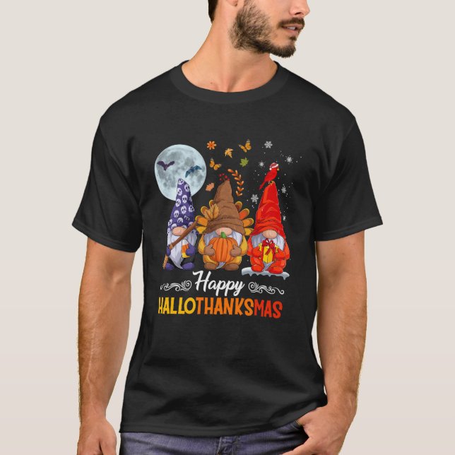 Halloween-Thanksgivingen jul Lycklig HalloTack T Shirt (Framsida)