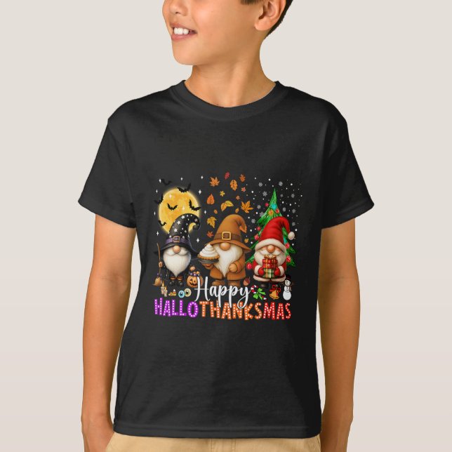 Halloween-Thanksgivingen jul Lycklig HalloTack T Shirt (Framsida)