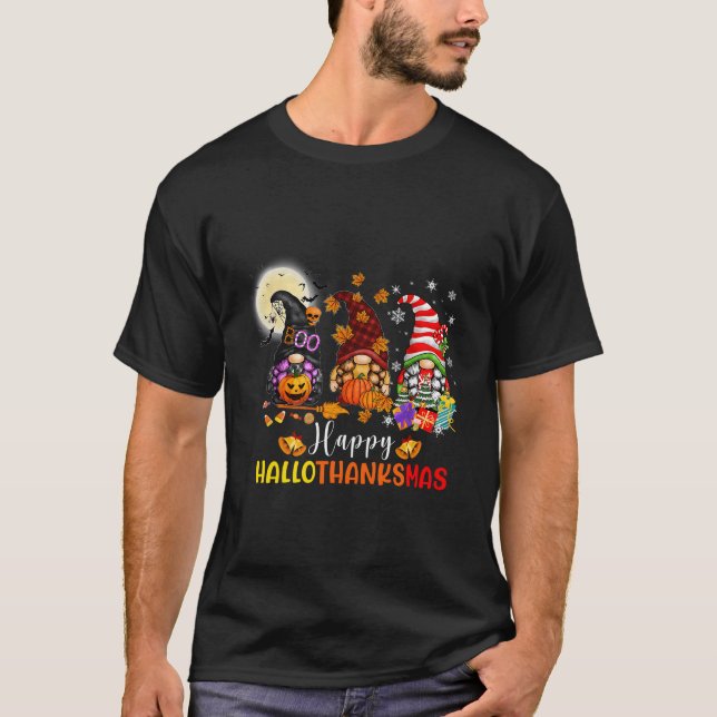 Halloween-Thanksgivingen jul Lycklig HalloTack T Shirt (Framsida)