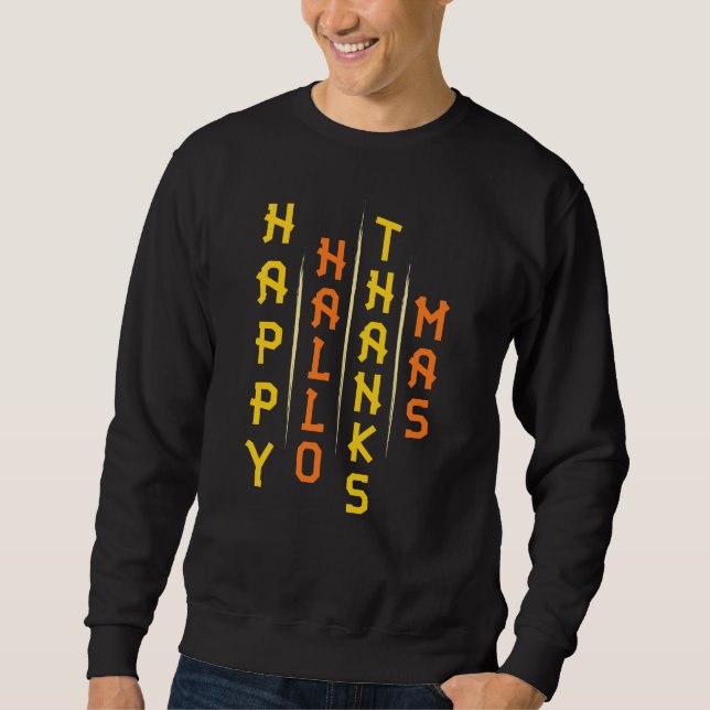 Halloween-Thanksgivingens Jul - enkel typografi Lång Ärmad Tröja (Framsida)