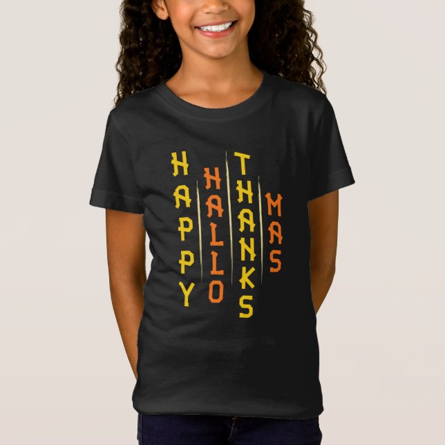 Halloween-Thanksgivingens Jul - enkel typografi T Shirt (Framsida)