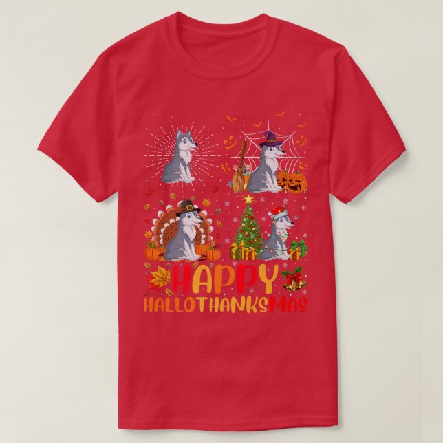 Halloween-Thanksgivingens Varg  Hallothanksm T Shirt (Design framsida)