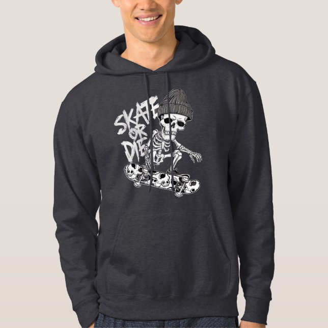 Halloween-Thated Skeleton Skateboarder Art: Styliz Hoodie (Framsida)