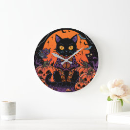 Halloween,The Pumpkin Patch Prowler ,Svart Katt Stor Klocka
