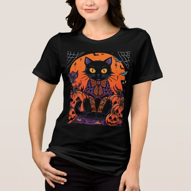 Halloween,The Pumpkin Patch Prowler ,Svart Katt T Shirt (Framsida)