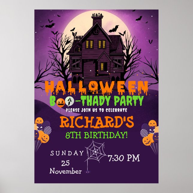 Halloween Theme Barns födelsedag Party Poster (Framsidan)