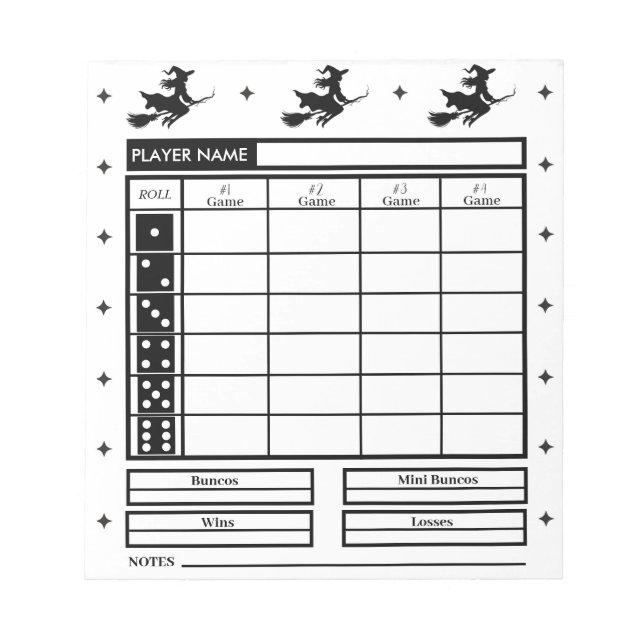 Halloween Theme Bunco Score Pad Witch Flygande Anteckningsblock (Framsida)