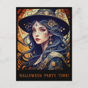 Halloween Theme Tattooed Witch Party-inbjudan Vykort