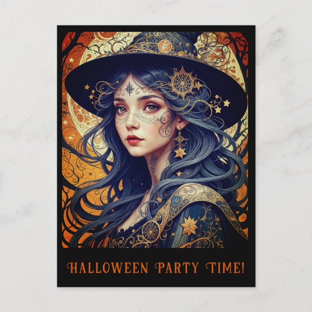 Halloween Theme Tattooed Witch Party-inbjudan Vykort (Framsida)
