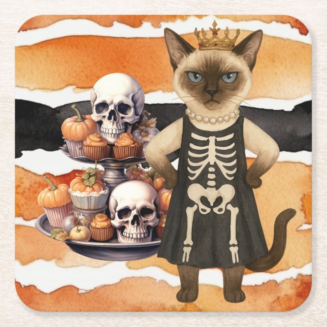 Halloween themed for Cat Lovers with cupcakes Underlägg Papper Kvadrat (Framsidan)