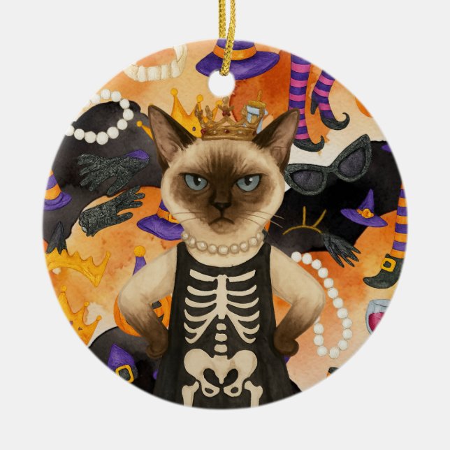 Halloween themed for Siamese Cat Lovers  Julgransprydnad Keramik (Framsidan)