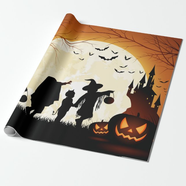 Halloween Themed Matte slående in papper Presentpapper (Utrullad)