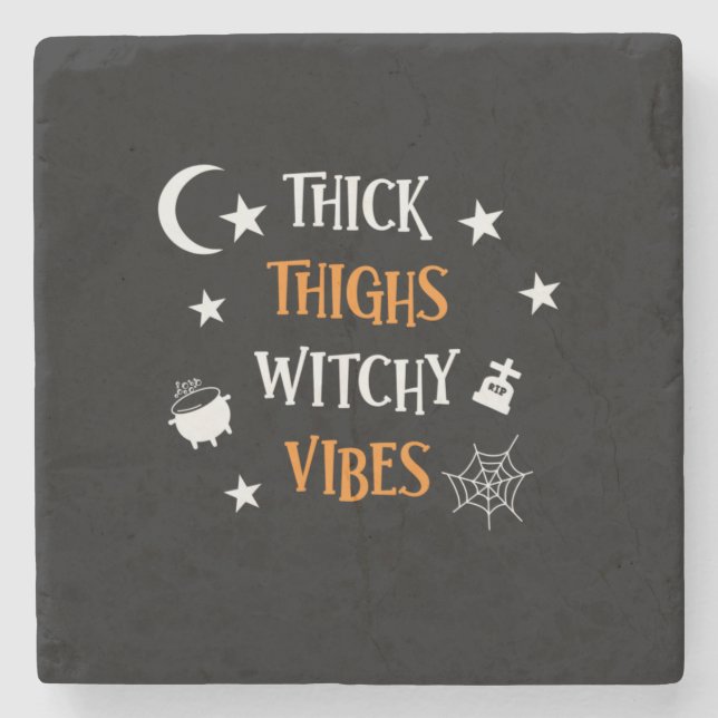 Halloween Thick Thighs Witch Vibes Birthday Stenunderlägg (Framsidan)