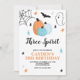 Halloween Three Spirit 3-års födelsedag Blå pumpor Inbjudningar
