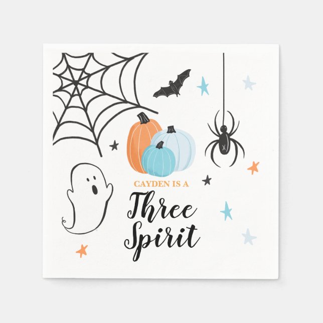 Halloween Three Spirit 3-årsfödelsedag Blå Pumpa Pappersservett (Framsidan)