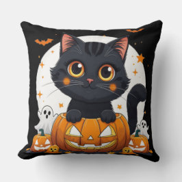 Halloween Throw Pillow with cute cat Kudde