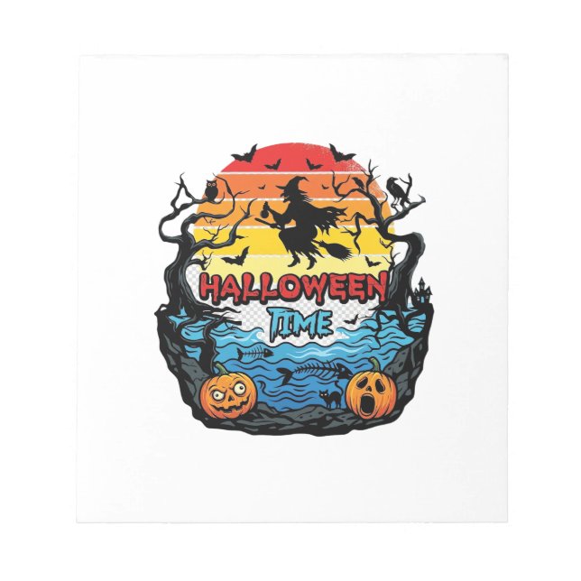 Halloween Tid Häxa Pumpa Fladdermöss Solnedgång_1 Anteckningsblock (Framsida)