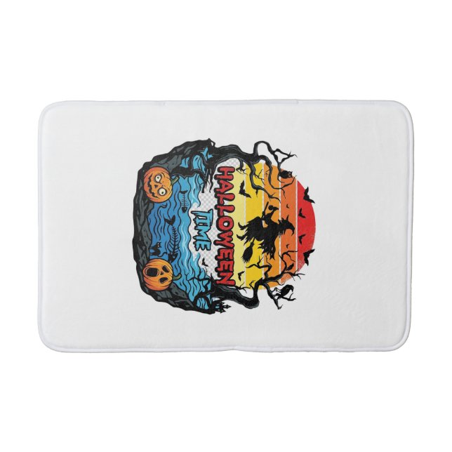 Halloween Tid Häxa Pumpa Fladdermöss Solnedgång_1 Badrumsmatta (Framsidan)