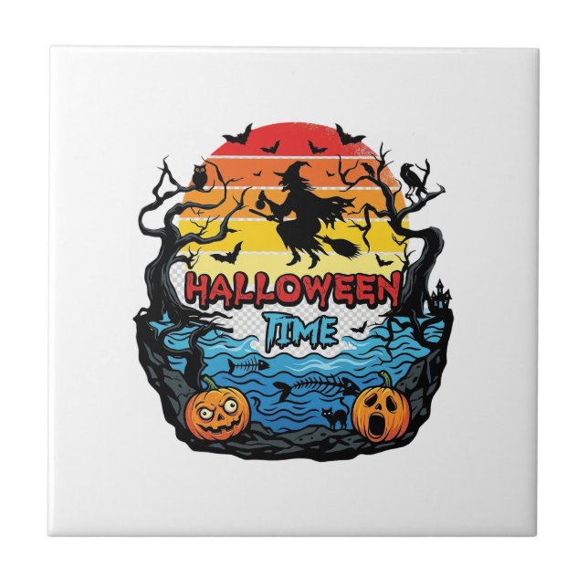 Halloween Tid Hexpumpor Fladdermöss Solnedgång_1 Kakelplatta (Framsidan)