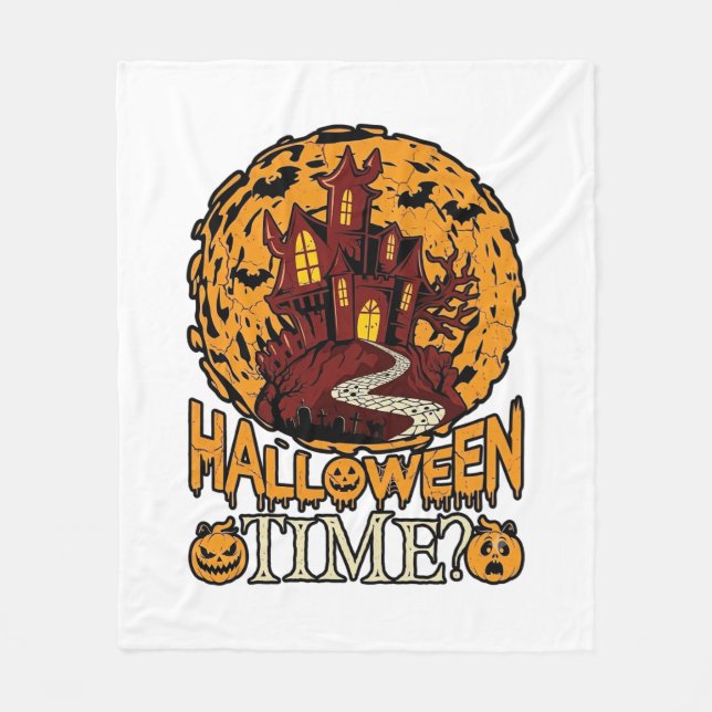 Halloween Tid Spökhus Fullmåne Pumpa Fleecefilt (Framsidan)