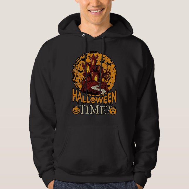 Halloween Tid Spökhus Fullmåne Pumpa Hoodie (Framsida)
