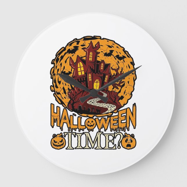 Halloween Tid Spökhus Fullmåne Pumpa Stor Klocka (Framsida)