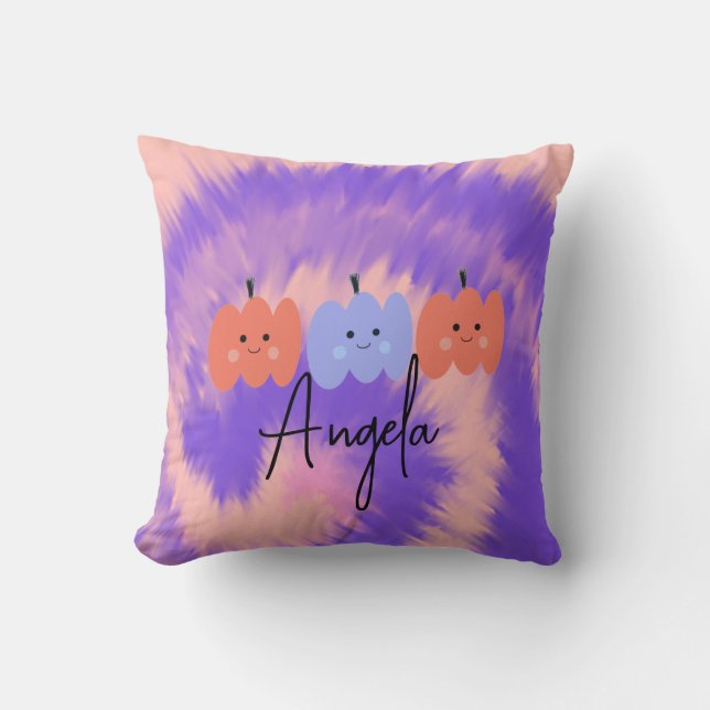 Halloween Tie Dye Pumpa Handritad   Kudde (Framsida)